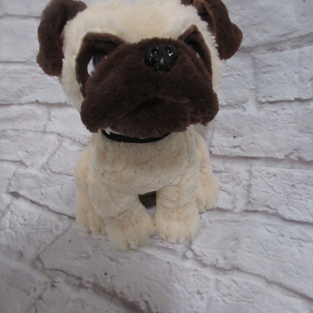 Walmart Pug Plush Stuffed Animal 15in Tan Excellent Studded Collar Dog